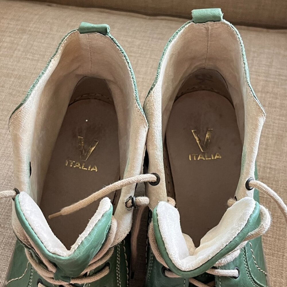 V Italia Green Kiki Leather Ankle Boots Eur Size 40 US Size 9 - 9.5 Cream Lining - Picture 9 of 16